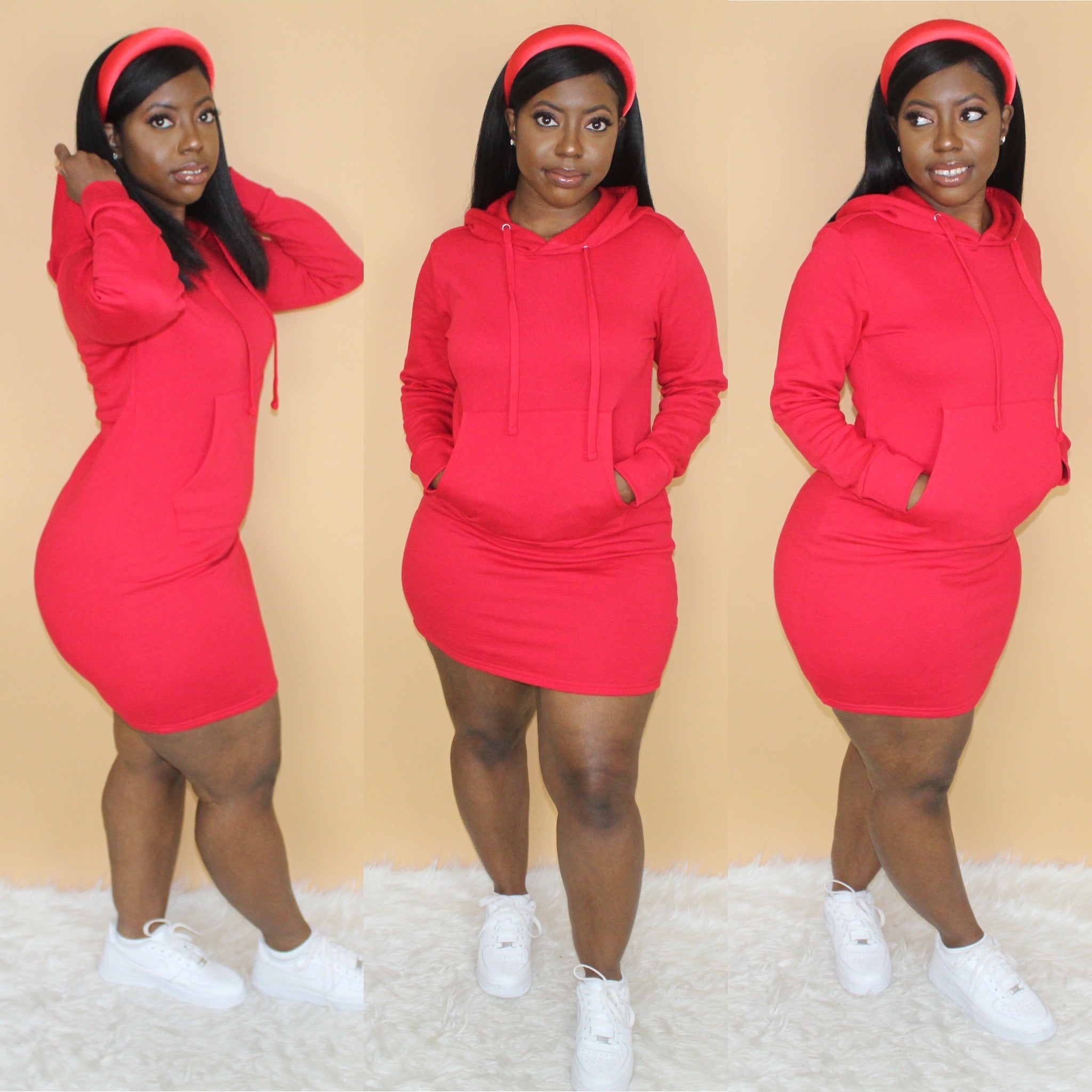 long red hoodie dress Red Crystalized Hooded Dress 2XL / Red / Viscose