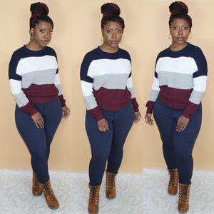 Color Blocked Sweater(Navy/Burgundy)